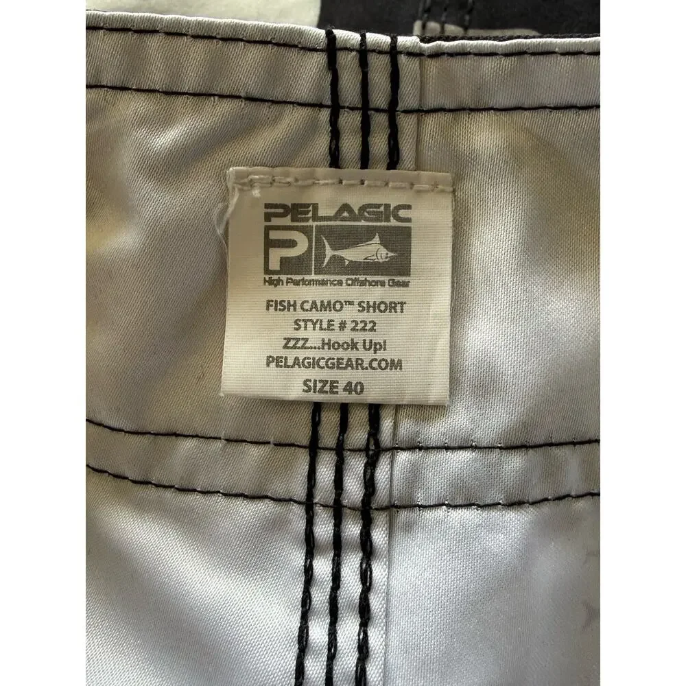 Pelagic Performance Fish Camo Camouflage Swim Trunks Board Shorts Men's Size 40